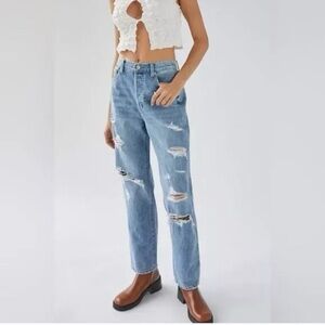 Pistola Light Blue Distressed Straight Leg Jeans Cotton Hemp Blend size 28